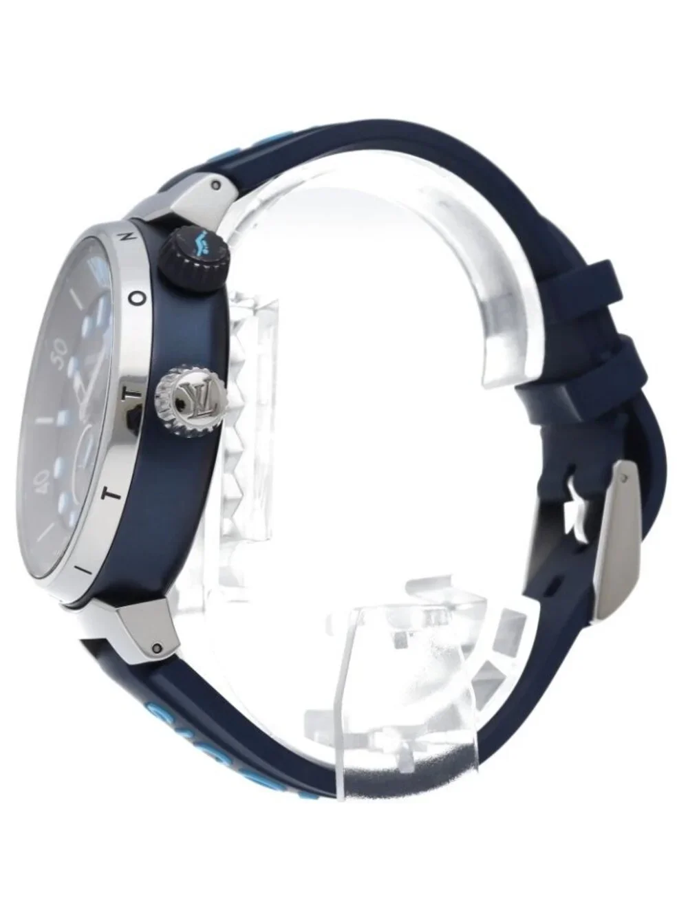 Louis Vuitton Tambour Street Diver Sky Line Watch SS Rubber Blue